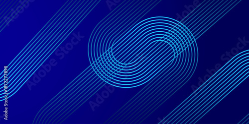 Abstract Neon Line Art Background with Modern Circular Wave Design. Futuristic Teal Glow Line Pattern on Dark Minimal Background.