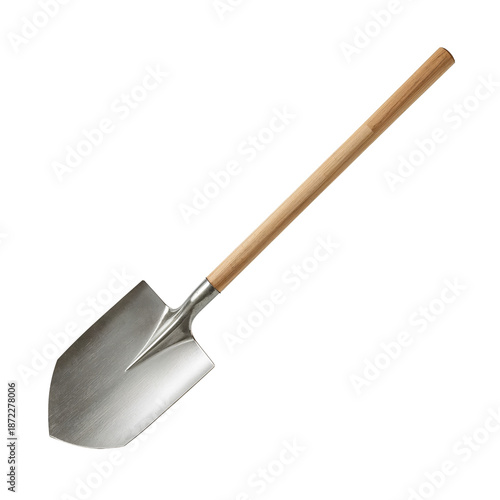 Shovel Made of Metal and Wood Placed on a Simple Background for Gardening Act...