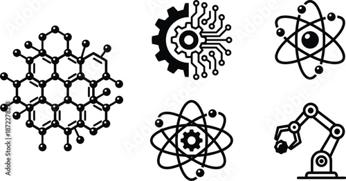 Nanotechnology microscopic particles vector illustration of molecular structures