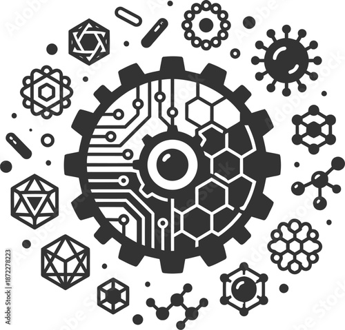 Nanotechnology microscopic particles vector illustration of molecular structures