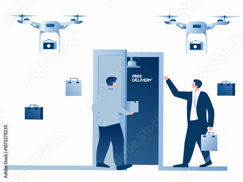 Modern delivery concept with drones and free shipping