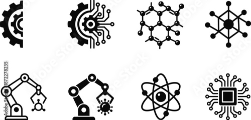 Nanotechnology microscopic particles vector illustration of molecular structures