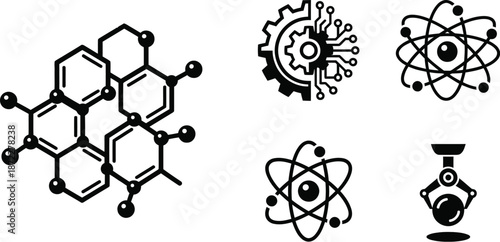 Nanotechnology microscopic particles vector illustration of molecular structures