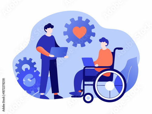 Diverse team collaborating with assistive technology and care