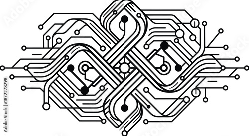 Quantum computing circuit board pattern with futuristic neon lines