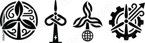 Wind turbine logo collection for sustainable energy and environment