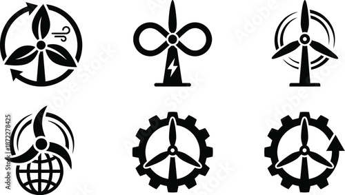 Wind turbine logo collection for sustainable energy and environment