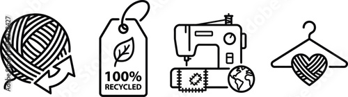 Sustainable fashion recycled textile icons vector collection