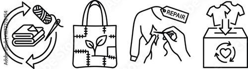 Sustainable fashion recycled textile icons vector collection