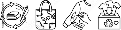 Sustainable fashion recycled textile icons vector collection