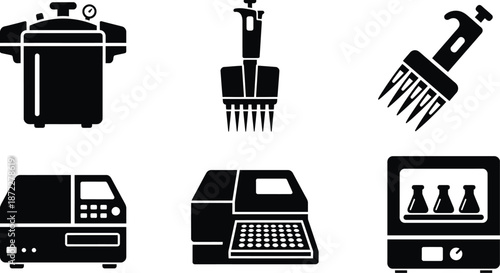 Biotechnology laboratory equipment flat icon vector set collection