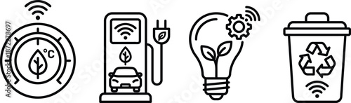 Smart home automation icons for eco friendly technology vector