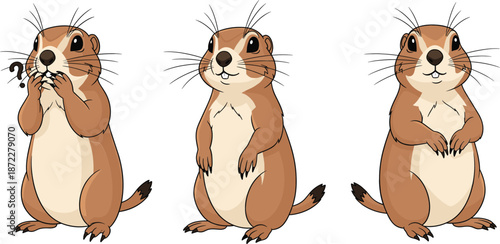 Cute prairie dog character set with standing poses expressions cartoon wild rodent animal mascot vector illustration