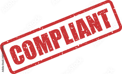 This bold red rubber stamp features the word COMPLIANT in a distressed texture on a clean white background