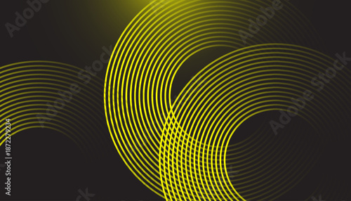 Abstract Yellow Circular Line Art Background on Dark Surface. Vector illustration.