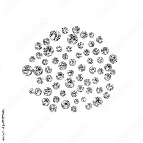 Different Sizes of Clear Crystals Arranged in a Circular Pattern on a White B...