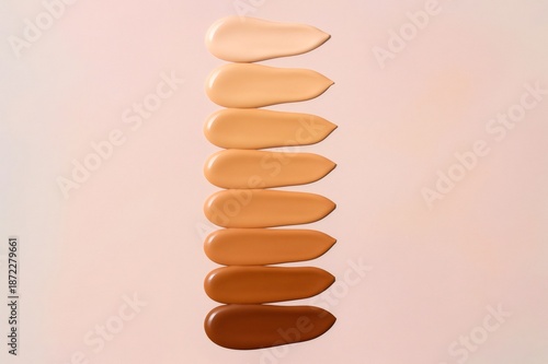 Pigment cosmetic foundation swatches arranged in a skin tone gradient, showcasing a range of skin matching options