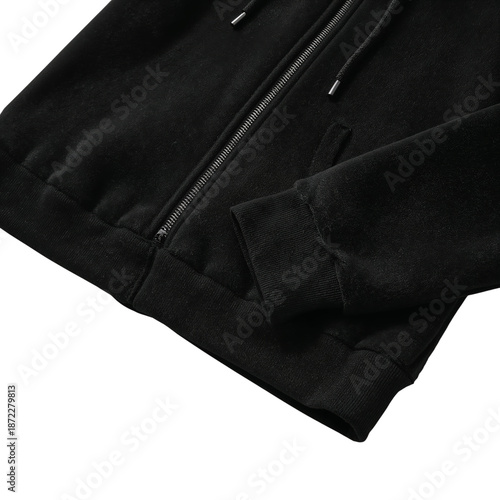 Black Sweatshirt With Zipper and Pockets on a Plain Background
