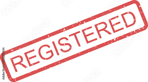 Red grunge effect rubber stamp displaying the word REGISTERED on a clean white background