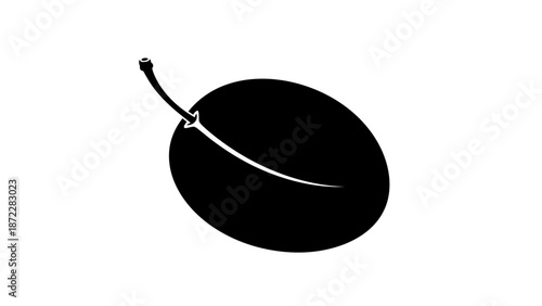 Black and white plum fruit vector icon isolated on white background.
