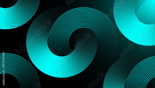 Abstract Teal Circular Line Art Background. Modern Cyan Wave Line Pattern on Dark Background. Futuristic Abstract Curved Line Geometry Background.