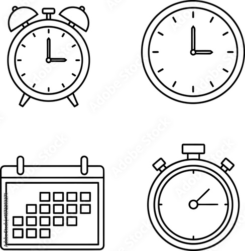 Minimalist clock and calendar icons set Vector