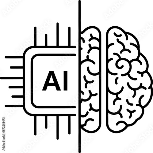 Ai and human brain integration icon Vector