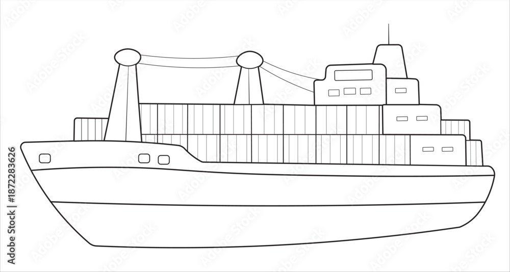 Obraz premium Cargo Ship Outline Coloring Page for Kids
