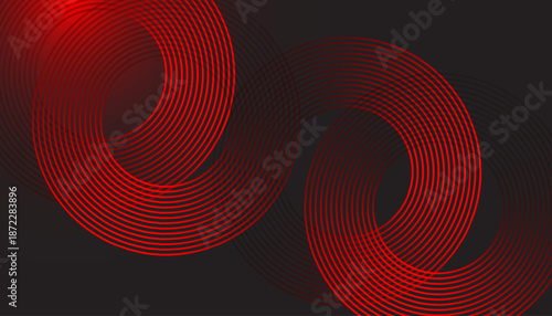 Abstract red gradient circles shape background with shadow decoration. Abstract red technology geometric background. Modern futuristic background.