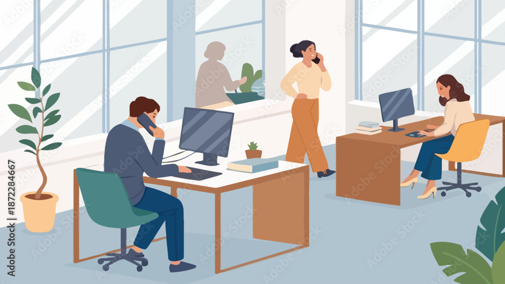 Fototapeta premium Professionals working diligently in a modern office space
