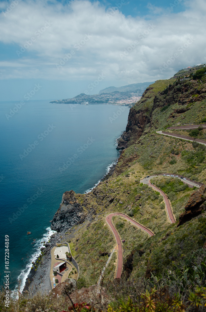Fototapeta premium View of a coastal road in Madeira, Portugal. 