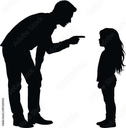 Silhouette, angry, father, scolding, young, daughter, family, conflict, parenting, discipline, emotional, stress, child, psychology, domestic, problem, authority, control, relationship, concept,
