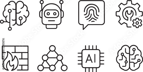 Big Data and Analytics Technology Icon Set for Business Intelligence and Information Science