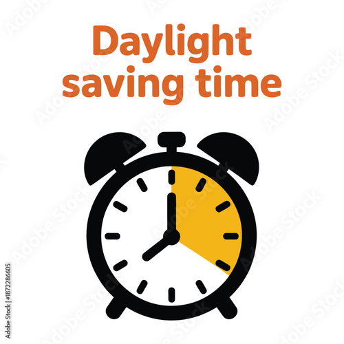 Daylight saving time concept with alarm clock  time change, vector illustration