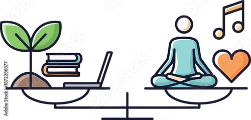 Finding equilibrium A visual representation of balancing personal well-being, continuous learning, and work-life harmony for a holistic lifestyle