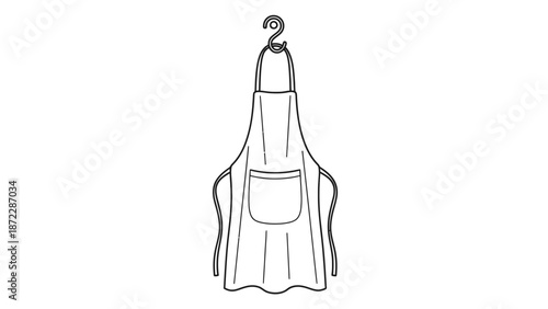 Kitchen apron hanging on a hook line art illustration.
