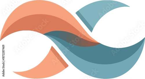 Abstract intertwined wavy forms creating an endless loop, symbolizing harmonious connection, dynamic flow, and balanced movement in vibrant orange and serene blue hues