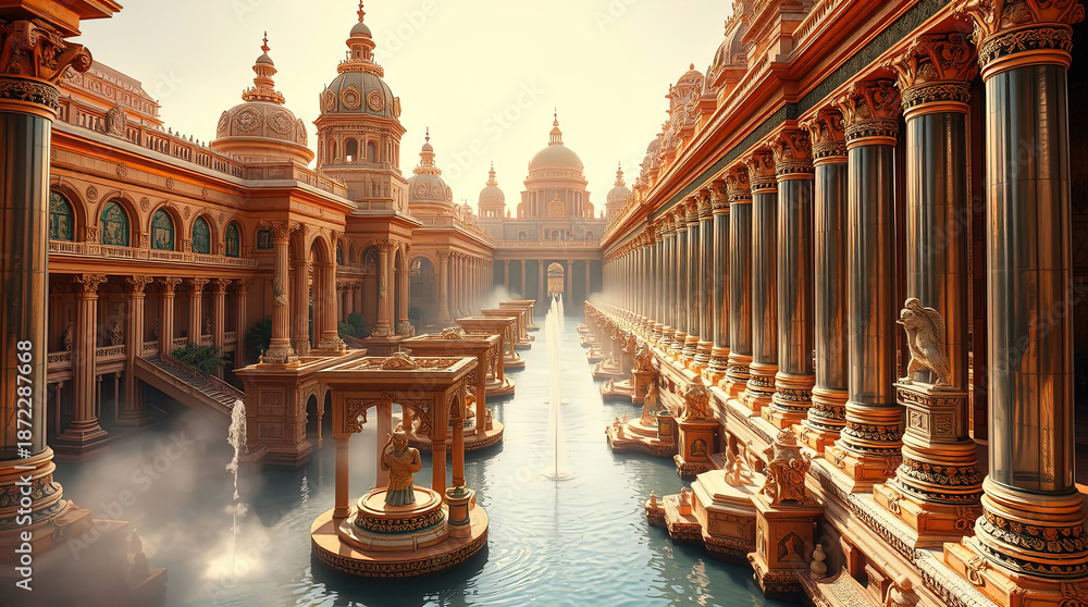 Fototapeta premium panorama of a futuristic fantasy epic city, palaces and the city of elves