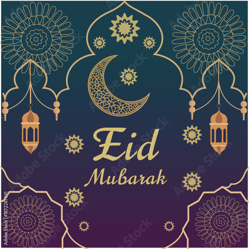Eid mubarak luxury greeting celebrating eid ul fitr ramadan end with crescent moon islamic background