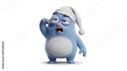 Playful tired cartoon character conveying sleep, rest, and humor in 3D illustration.