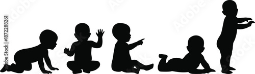 Baby Silhouette Vector Set on White Background