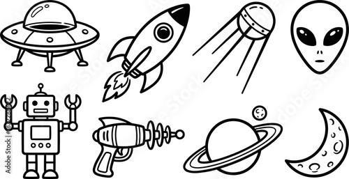 Outer space icons and science fiction elements vector illustration