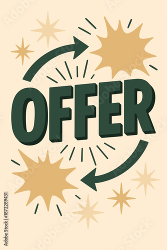 Urgent Offer Promo. Offer Blast Letters. Chunky “OFFER” letters overlapped with spark-like accents,
