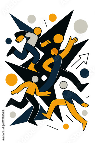 Dynamic Geometric Abstraction. Dark Abstract Geometry. Sharp triangles and soft circles collide in