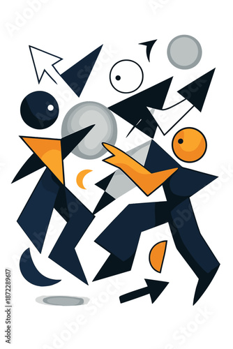 Dynamic Geometric Abstraction. Dark Abstract Geometry. Sharp triangles and soft circles collide in