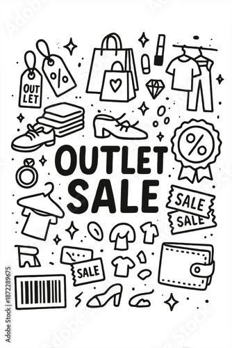 Outlet Sale Doodle. Outlet Sale. Hand-drawn doodle illustration of Outlet Sale. outlet tags, stacked
