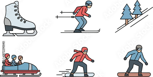 Winter Sports Icons Set - Ice Skating, Skiing, Snowboarding