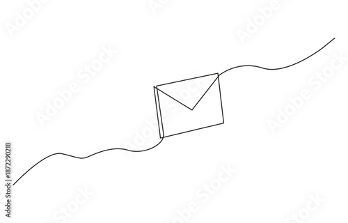 Continuous one line drawing of paper envelope vector illustration. Single continuous line drawing of an envelope isolated. 