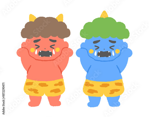 泣いている赤鬼と青鬼のイラスト
