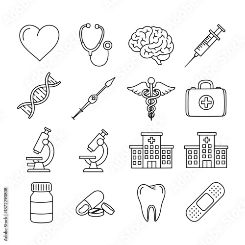 Black and white of medical and healthcare symbols heart